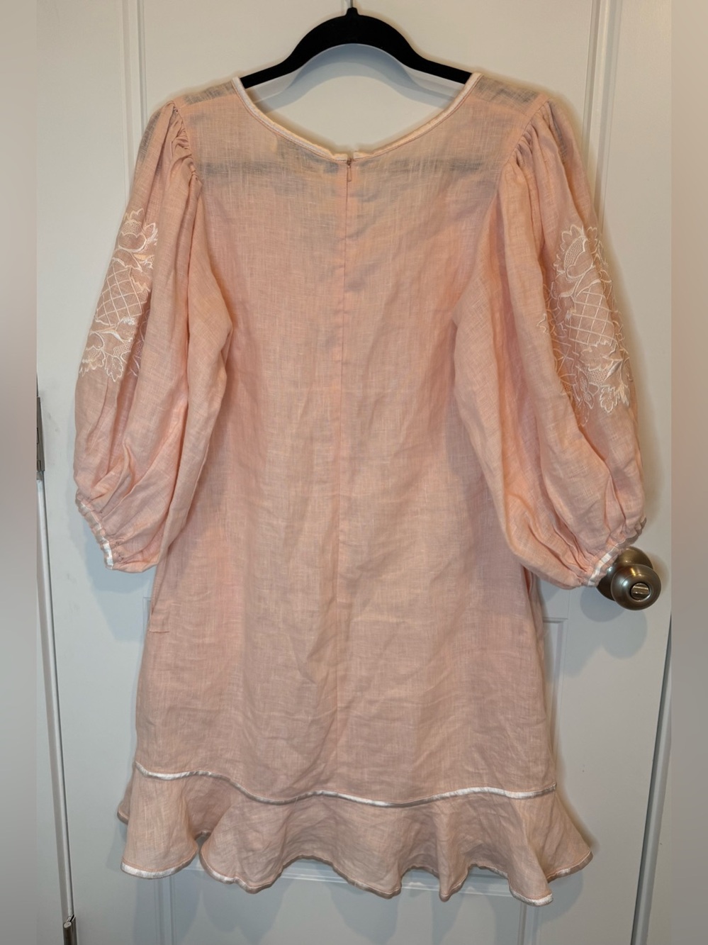 Fanm Mon Mardin Dress Women's Size M Peach 100% Linen Embroidered Puff Sleeve - Picture 5 of 10